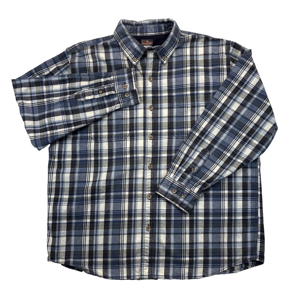 Ridgecut Toughwear Flannel Shirt Mens XLT Blue Plaid Cotton Button Up Workwear